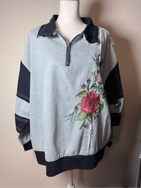 POL Striped Embroidered Pullover Top – Women’s Medium 🌹